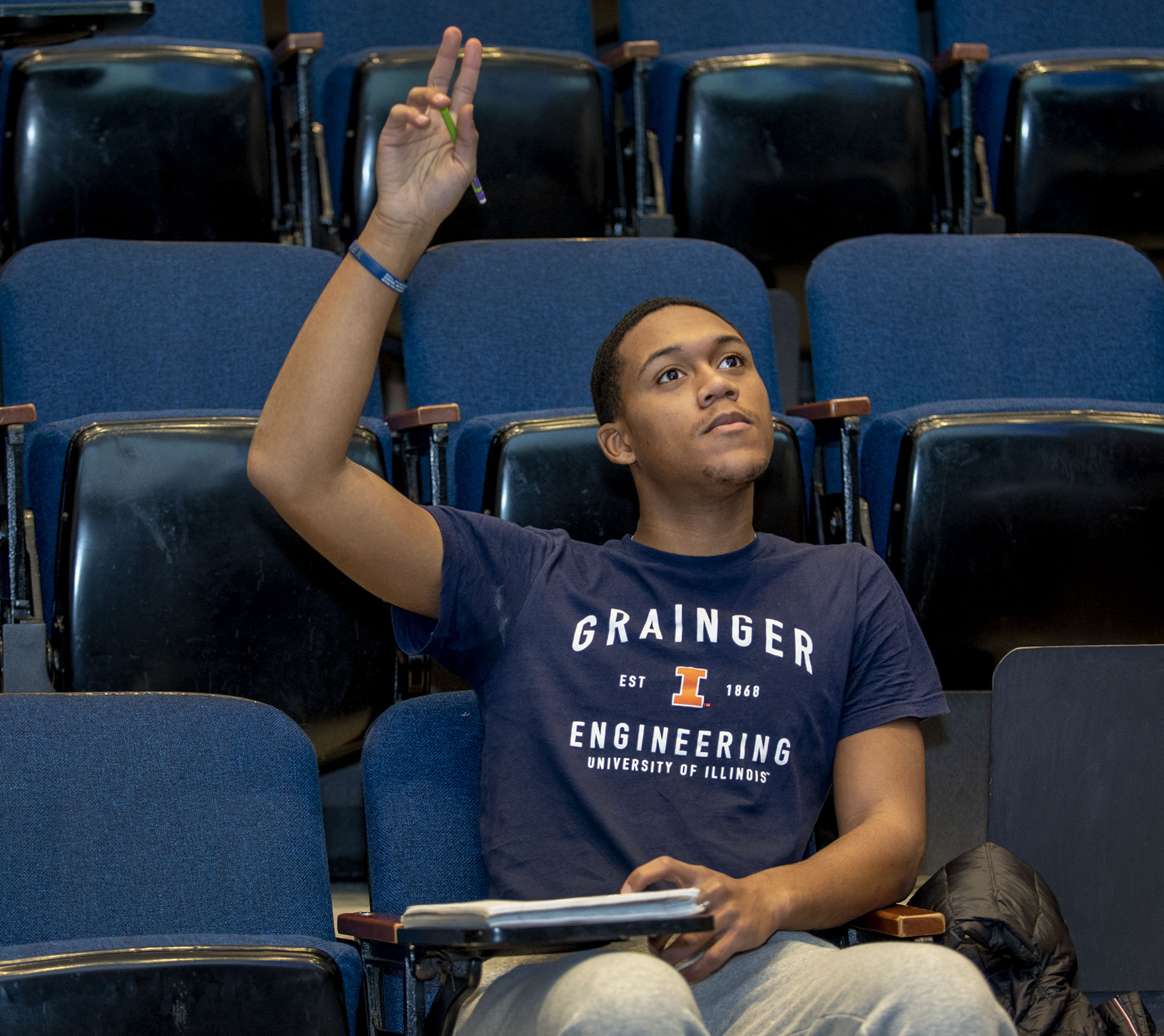 Cornell Horne (B.S. in Electrical Engineering) in class asking questions.