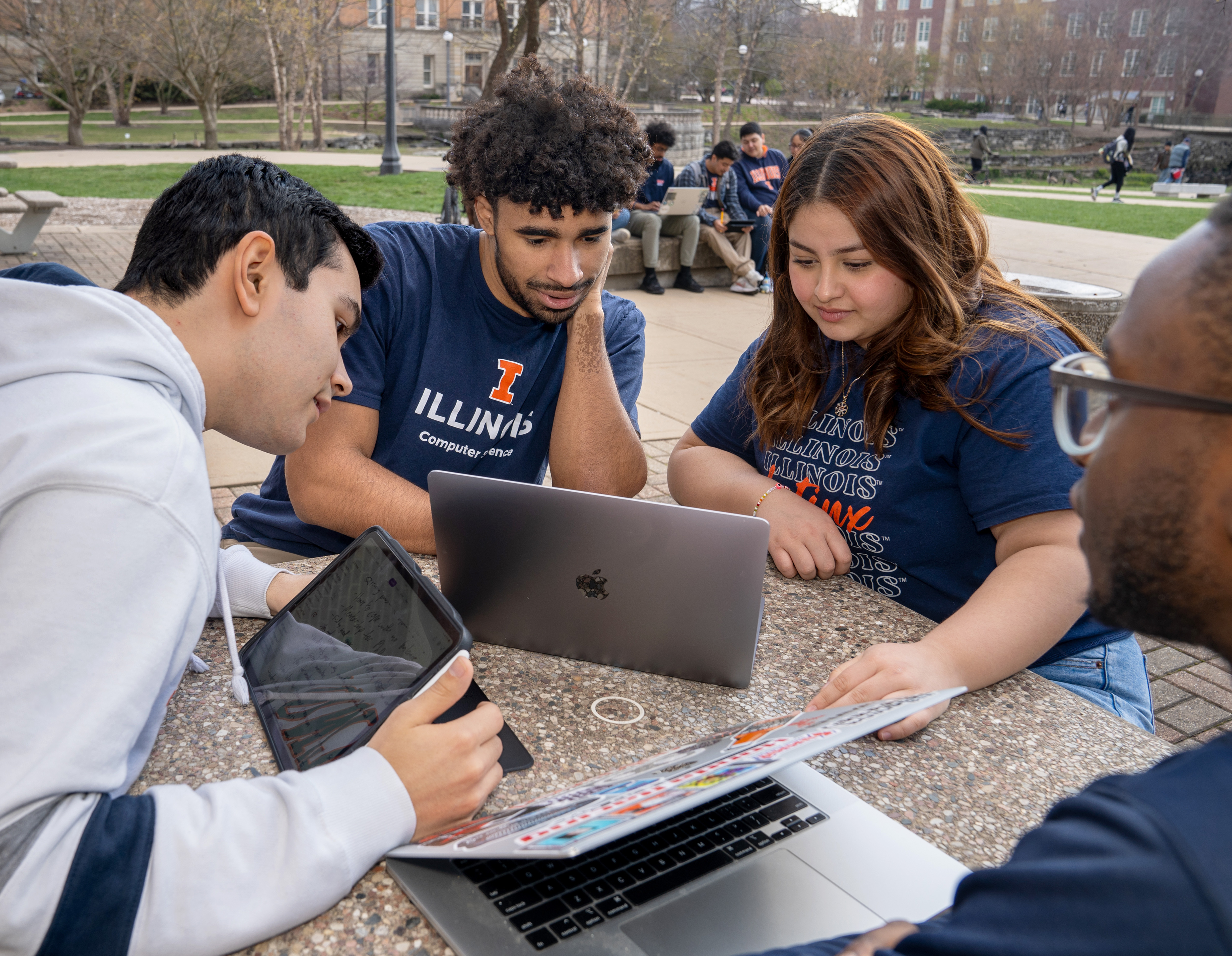 Students working on homework together.